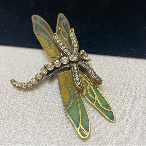 Vintage KJL Kenneth Jay Lane Stained Glass And Rhinestone Dragonfly Broo… - Picture 7 of 12